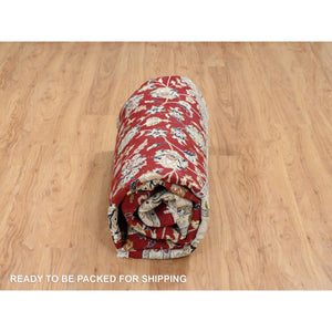 9'1"x9'1" Cherry Red, Hand Knotted Nain with All Over Flower Design, 250 KPSI Wool, Round Oriental Rug FWR388368