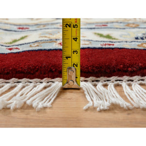 9'1"x9'1" Cherry Red, Hand Knotted Nain with All Over Flower Design, 250 KPSI Wool, Round Oriental Rug FWR388368