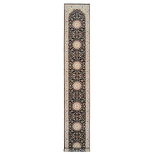 Load image into Gallery viewer, 2&#39;7&quot;x16&#39;4&quot; Midnight Blue, Hand Knotted, Nain with Flower Medallion Design, 250 KPSI, Wool, Oriental XL Runner Rug FWR388428