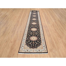Load image into Gallery viewer, 2&#39;7&quot;x16&#39;4&quot; Midnight Blue, Hand Knotted, Nain with Flower Medallion Design, 250 KPSI, Wool, Oriental XL Runner Rug FWR388428
