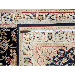 2'7"x16'4" Midnight Blue, Hand Knotted, Nain with Flower Medallion Design, 250 KPSI, Wool, Oriental XL Runner Rug FWR388428