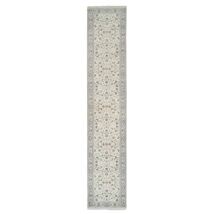 2'7"x14' Ivory, Hand Knotted Nain with All Over Flower Design, 250 KPSI Wool, Runner Oriental Rug FWR388440