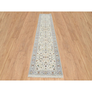 2'7"x14' Ivory, Hand Knotted Nain with All Over Flower Design, 250 KPSI Wool, Runner Oriental Rug FWR388440