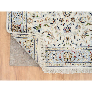2'7"x14' Ivory, Hand Knotted Nain with All Over Flower Design, 250 KPSI Wool, Runner Oriental Rug FWR388440