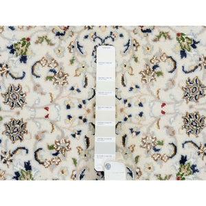 2'7"x14' Ivory, Hand Knotted Nain with All Over Flower Design, 250 KPSI Wool, Runner Oriental Rug FWR388440