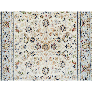 2'7"x14' Ivory, Hand Knotted Nain with All Over Flower Design, 250 KPSI Wool, Runner Oriental Rug FWR388440