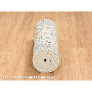 2'7"x14' Ivory, Hand Knotted Nain with All Over Flower Design, 250 KPSI Wool, Runner Oriental Rug FWR388440