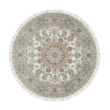 Load image into Gallery viewer, 6&#39;x6&#39; Ivory, Nain with Center Medallion Flower Design, 250 KPSI, Wool, Hand Knotted, Round Oriental Rug FWR388476