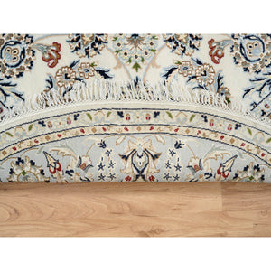 6'x6' Ivory, Nain with Center Medallion Flower Design, 250 KPSI, Wool, Hand Knotted, Round Oriental Rug FWR388476