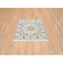 Load image into Gallery viewer, 4&#39;x4&#39; Ivory, Nain with Center Medallion Flower Design, 250 KPSI, Wool, Hand Knotted, Square, Oriental Rug FWR388500