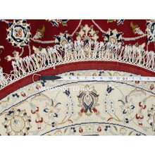 Load image into Gallery viewer, 4&#39;x4&#39; Cherry Red, Pure Wool Hand Knotted, Nain with Center Medallion Flower Design 250 KPSI, Round Oriental Rug FWR388512
