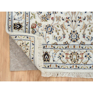 3'1"x3'1" Ivory, Nain with All Over Flower Design, 250 KPSI, Hand Knotted, Pure Wool, Square Oriental Rug FWR388536