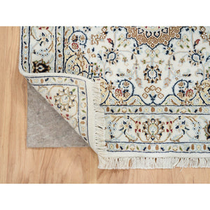 3'1"x3'1" Ivory, 250 KPSI, Nain with Center Medallion Flower Design, Wool, Hand Knotted, Square Oriental Rug FWR388542