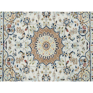3'1"x3'1" Ivory, 250 KPSI, Nain with Center Medallion Flower Design, Wool, Hand Knotted, Square Oriental Rug FWR388542