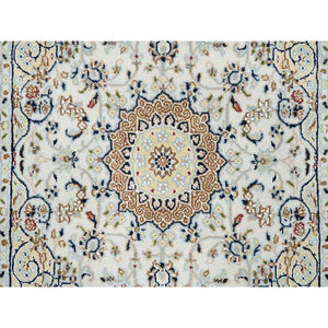 3'1"x3'1" Ivory, 250 KPSI, Nain with Center Medallion Flower Design, Wool, Hand Knotted, Square Oriental Rug FWR388548