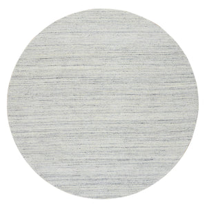 7'10"x7'10" Ivory, Soft Pile Pure Wool Hand Loomed, Plain Modern Striae Design, Round Oriental Rug FWR388632