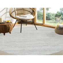 Load image into Gallery viewer, 7&#39;10&quot;x7&#39;10&quot; Ivory, Soft Pile Pure Wool Hand Loomed, Plain Modern Striae Design, Round Oriental Rug FWR388632