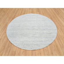 Load image into Gallery viewer, 7&#39;10&quot;x7&#39;10&quot; Ivory, Soft Pile Pure Wool Hand Loomed, Plain Modern Striae Design, Round Oriental Rug FWR388632