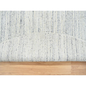 7'10"x7'10" Ivory, Soft Pile Pure Wool Hand Loomed, Plain Modern Striae Design, Round Oriental Rug FWR388632