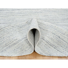 Load image into Gallery viewer, 7&#39;10&quot;x7&#39;10&quot; Ivory, Soft Pile Pure Wool Hand Loomed, Plain Modern Striae Design, Round Oriental Rug FWR388632