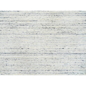 7'10"x7'10" Ivory, Soft Pile Pure Wool Hand Loomed, Plain Modern Striae Design, Round Oriental Rug FWR388632