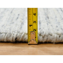 Load image into Gallery viewer, 7&#39;10&quot;x7&#39;10&quot; Ivory, Soft Pile Pure Wool Hand Loomed, Plain Modern Striae Design, Round Oriental Rug FWR388632