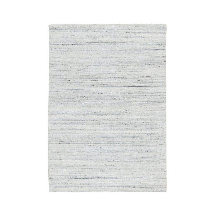 5'x7' Ivory, Hand Loomed Plain Modern Striae Design, Soft Pile Extra Soft Wool, Oriental Rug FWR388674