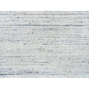 5'x7' Ivory, Hand Loomed Plain Modern Striae Design, Soft Pile Extra Soft Wool, Oriental Rug FWR388674