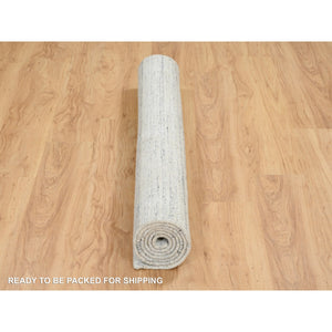 5'x7' Ivory, Hand Loomed Plain Modern Striae Design, Soft Pile Extra Soft Wool, Oriental Rug FWR388674