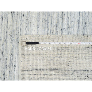 5'x7' Ivory, Hand Loomed Plain Modern Striae Design, Soft Pile Extra Soft Wool, Oriental Rug FWR388674