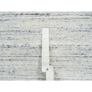 2'6"x12' Ivory, Plain Modern Striae Design Soft Pile, Organic Wool Hand Loomed, Runner Oriental Rug FWR388680