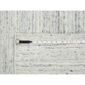 2'6"x12' Ivory, Plain Modern Striae Design Soft Pile, Organic Wool Hand Loomed, Runner Oriental Rug FWR388680