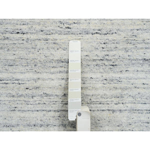 2'6"x6' Ivory, Hand Loomed Plain Modern Striped Design, Soft Pile Natural Wool, Runner Oriental Rug FWR388716