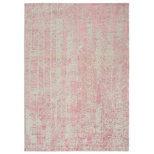 9'x11'10" Rose Pink, Jacquard Hand Loomed All Over Design, Wool and Art Silk, Oriental Rug FWR388842
