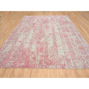 9'x11'10" Rose Pink, Jacquard Hand Loomed All Over Design, Wool and Art Silk, Oriental Rug FWR388842