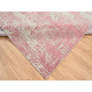 9'x11'10" Rose Pink, Jacquard Hand Loomed All Over Design, Wool and Art Silk, Oriental Rug FWR388842