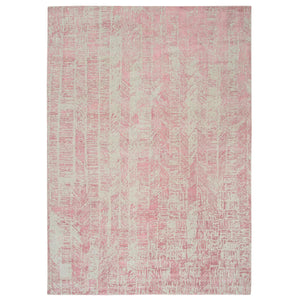 9'x11'9" Rose Pink, Jacquard Hand Loomed All Over Design, Wool and Art Silk, Oriental Rug FWR388854
