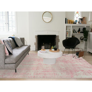 9'x11'9" Rose Pink, Jacquard Hand Loomed All Over Design, Wool and Art Silk, Oriental Rug FWR388854