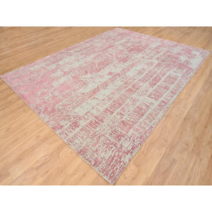 9'x11'9" Rose Pink, Jacquard Hand Loomed All Over Design, Wool and Art Silk, Oriental Rug FWR388854
