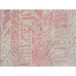 9'x11'9" Rose Pink, Jacquard Hand Loomed All Over Design, Wool and Art Silk, Oriental Rug FWR388854