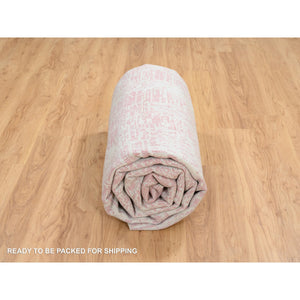 9'x11'9" Rose Pink, Jacquard Hand Loomed All Over Design, Wool and Art Silk, Oriental Rug FWR388854