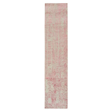 Load image into Gallery viewer, 2&#39;6&quot;x12&#39;1&quot; Rose Pink, Wool and Art Silk Jacquard Hand Loomed, All Over Design, Runner Oriental Rug FWR388860