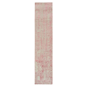 2'6"x12'1" Rose Pink, Wool and Art Silk Jacquard Hand Loomed, All Over Design, Runner Oriental Rug FWR388860