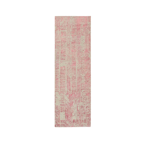 2'6"x8' Rose Pink, All Over Design Wool and Art Silk, Jacquard Hand Loomed, Runner Oriental Rug FWR388866