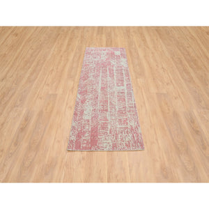 2'6"x8' Rose Pink, All Over Design Wool and Art Silk, Jacquard Hand Loomed, Runner Oriental Rug FWR388866