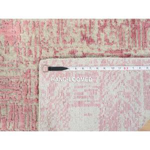 2'6"x8' Rose Pink, All Over Design Wool and Art Silk, Jacquard Hand Loomed, Runner Oriental Rug FWR388866