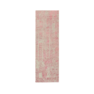 2'6"x8' Rose Pink, Jacquard Hand Loomed, All Over Design Wool and Art Silk, Runner Oriental Rug FWR388872