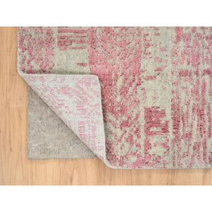 2'6"x8' Rose Pink, Jacquard Hand Loomed, All Over Design Wool and Art Silk, Runner Oriental Rug FWR388872