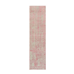2'6"x10' Rose Pink, Wool and Art Silk Jacquard Hand Loomed, All Over Design, Runner Oriental Rug FWR388878