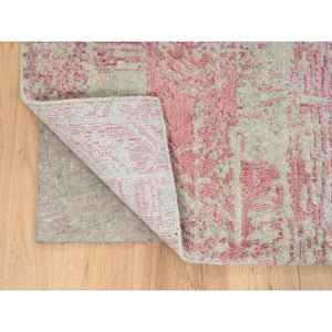 2'6"x10' Rose Pink, Wool and Art Silk Jacquard Hand Loomed, All Over Design, Runner Oriental Rug FWR388878